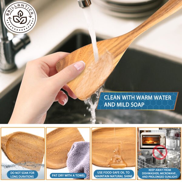 9-Piece Natural Teak Wood Kitchen Utensil Set with Holder - Image 7